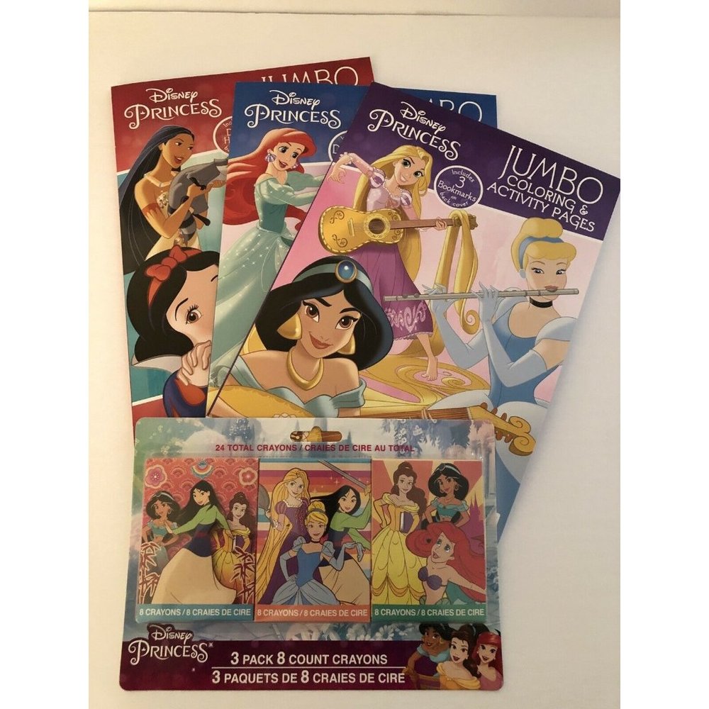 Disney PRINCESS Coloring and Activity Books and PRINCESS Crayons Lot of 4 - New